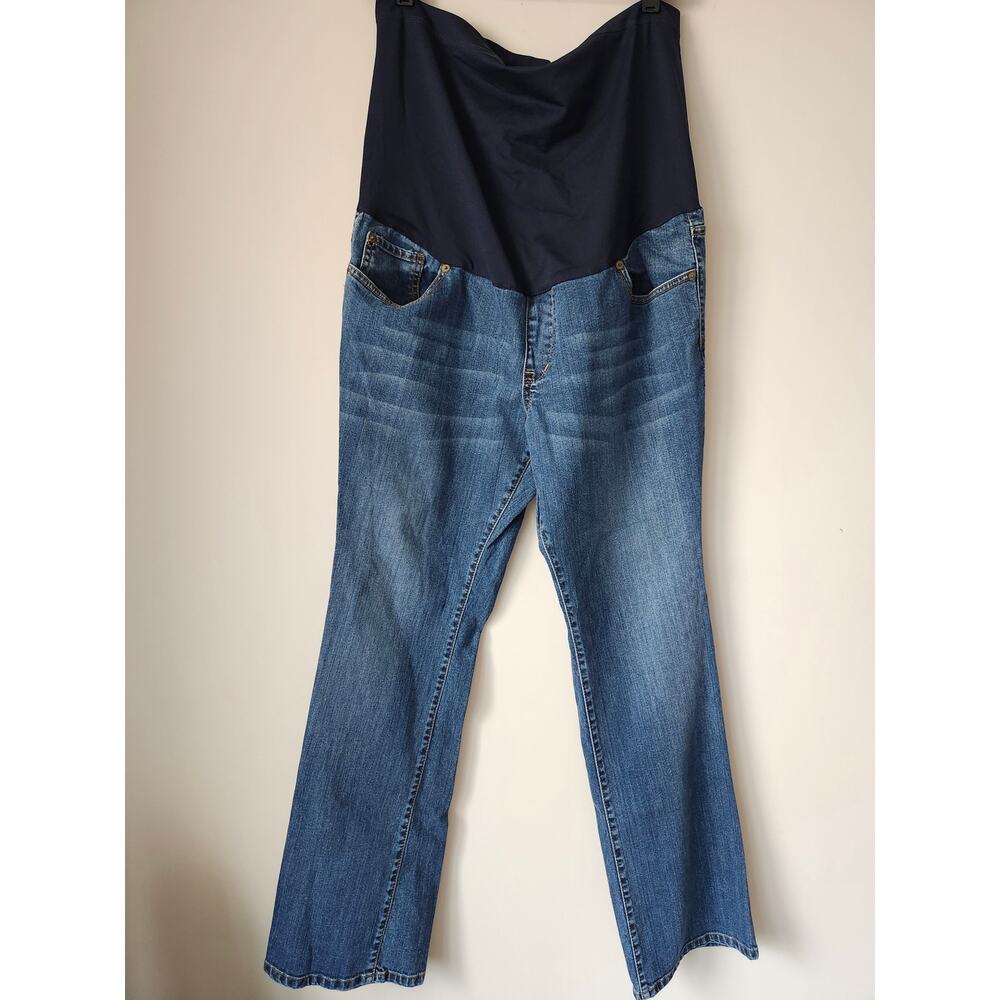 Liz Lange Maternity Pull On Knit Tummy Boot Cut Denim Jeans Size 16 A0101